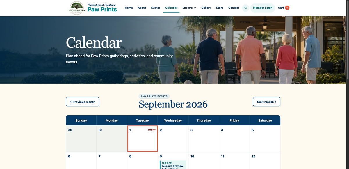 Plantation Paw Prints calendar feature, a purpose built experience built on the shared framework.